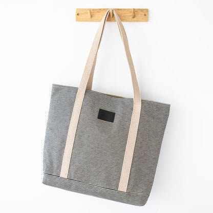 Striped Denim Tote Bag