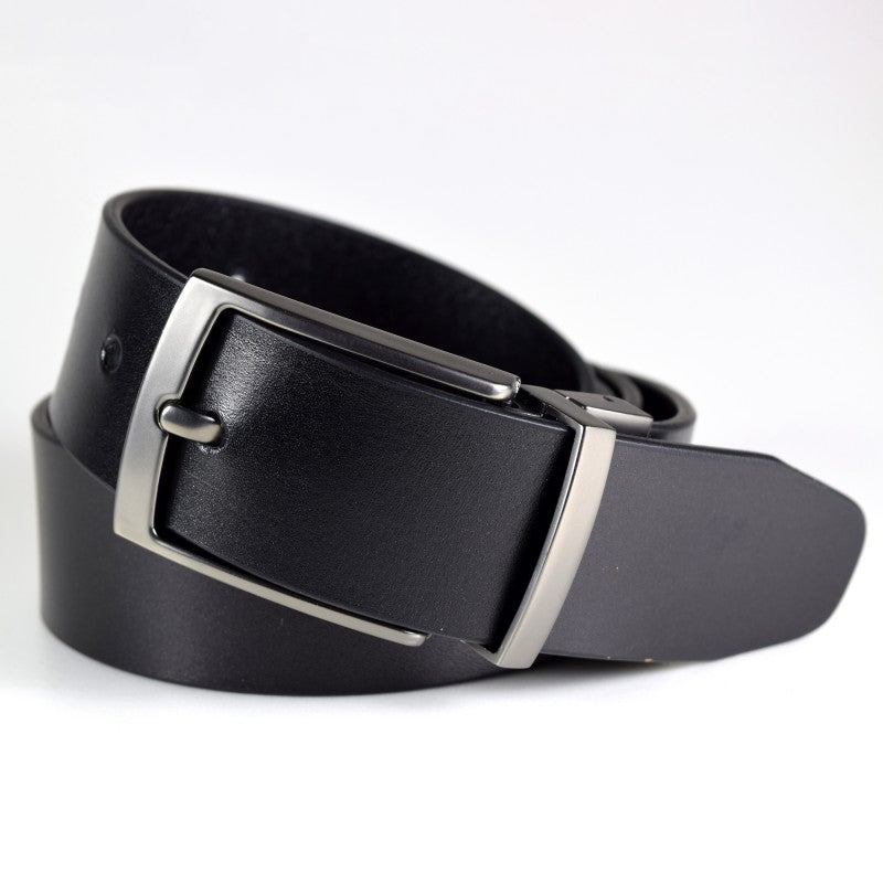 Men's Leather Belt Brushed Black Nickel