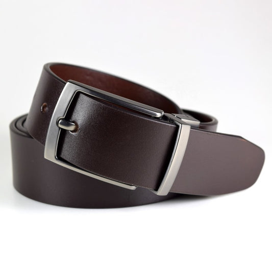 Men's Leather Belt Brushed Black Nickel