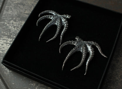 Silver Octopus Earrings - Large