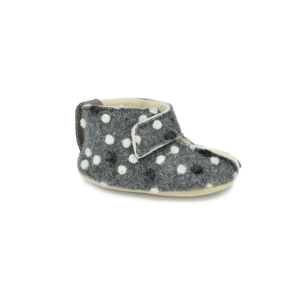 KAKU Natural Sheep’s Wool & Felt Kids’ Slippers - Dotted Grey